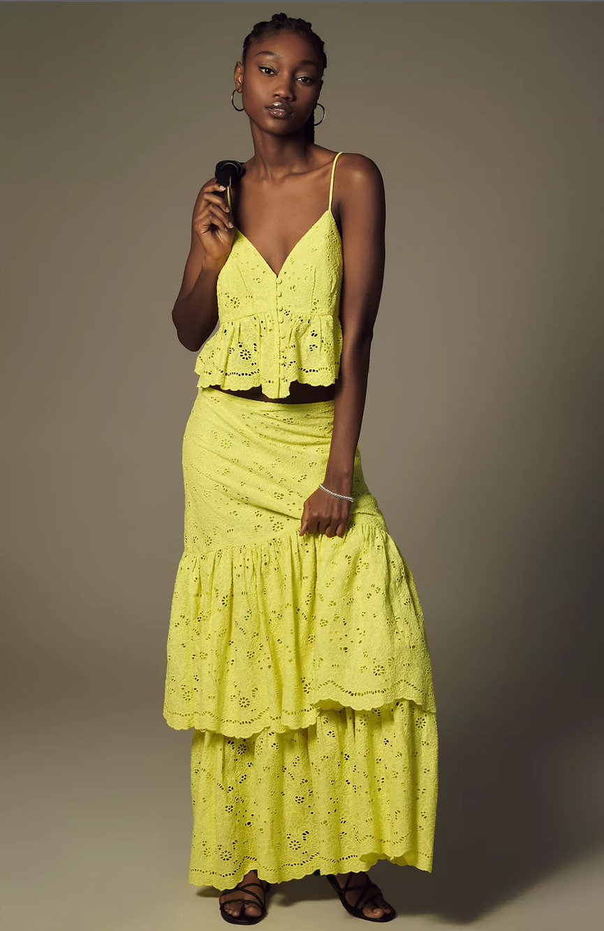 NWT Anthropologie Maeve Tiered Yellow Lace Maxi Skirt - Size 6